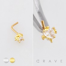 HEART CROSS STAKE  316L SURGICAL STEEL L-SHAPE NOSE RING